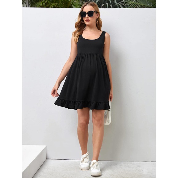 Maternity Ruffle Hem A line tank mini Dress black - Picture 5 of 5